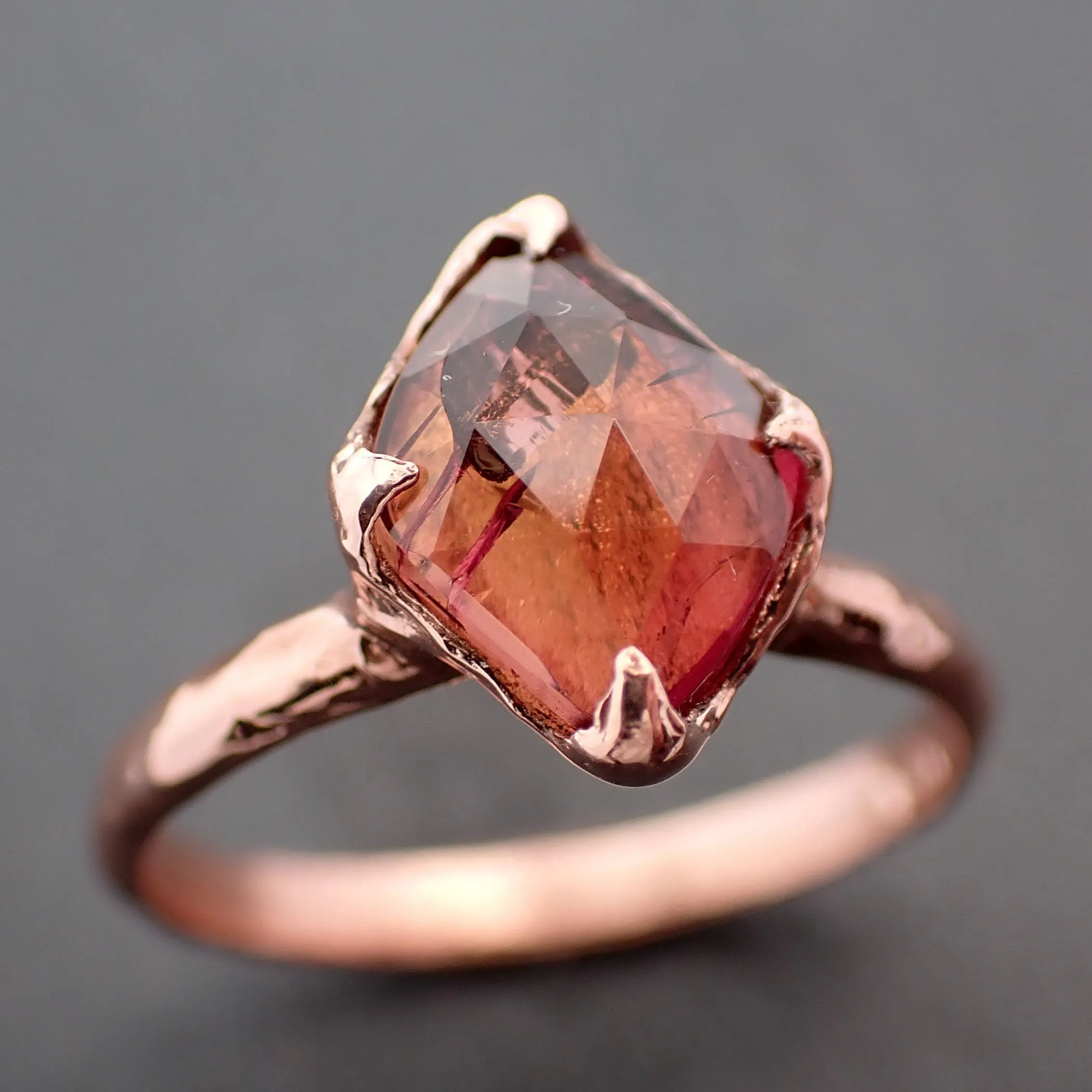 Fancy cut pink Tourmaline Rose Gold Ring Gemstone Solitaire recycled 14k statement cocktail statement 3340