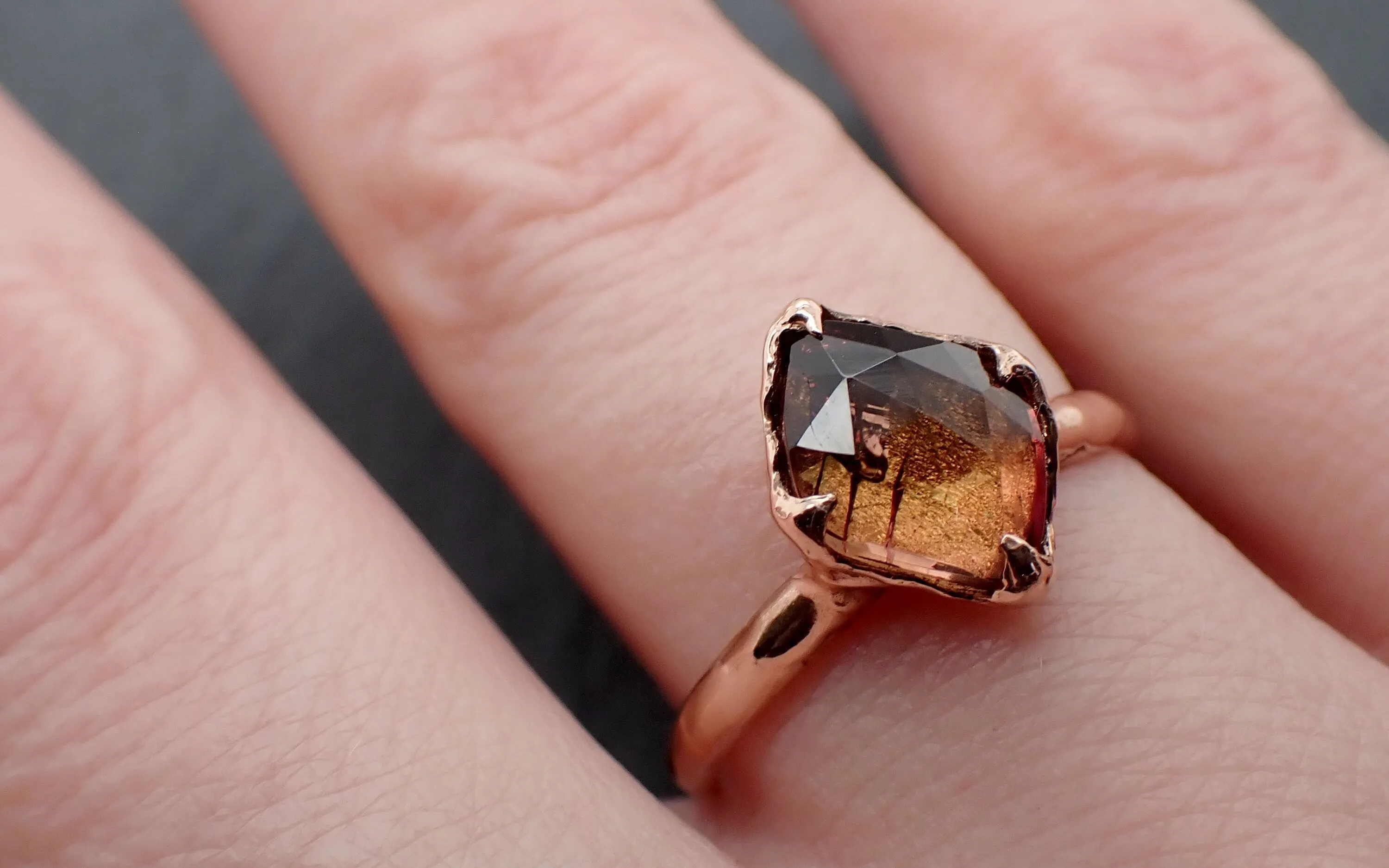 Fancy cut pink Tourmaline Rose Gold Ring Gemstone Solitaire recycled 14k statement cocktail statement 3340