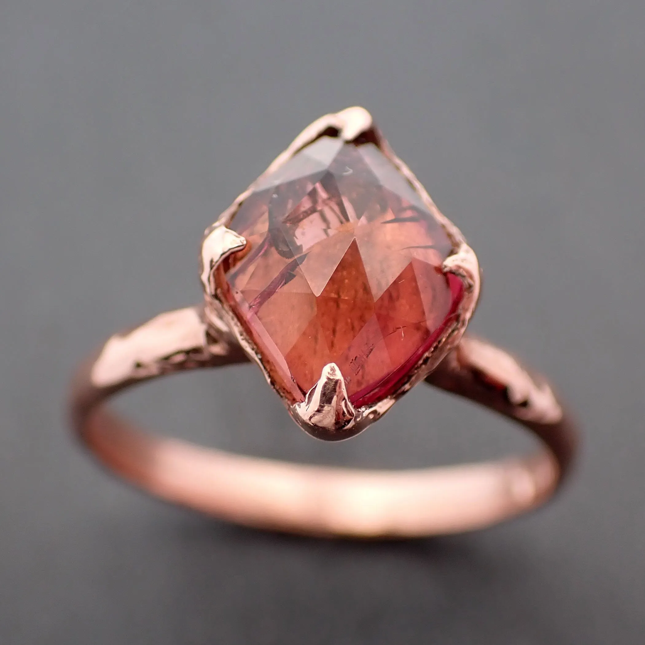 Fancy cut pink Tourmaline Rose Gold Ring Gemstone Solitaire recycled 14k statement cocktail statement 3340