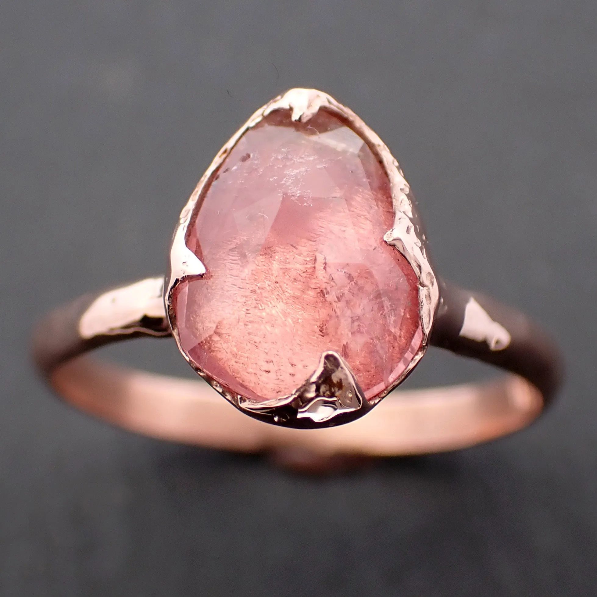 Fancy cut Pink Tourmaline Rose Gold Ring Gemstone Solitaire recycled 14k statement Engagement ring 1486