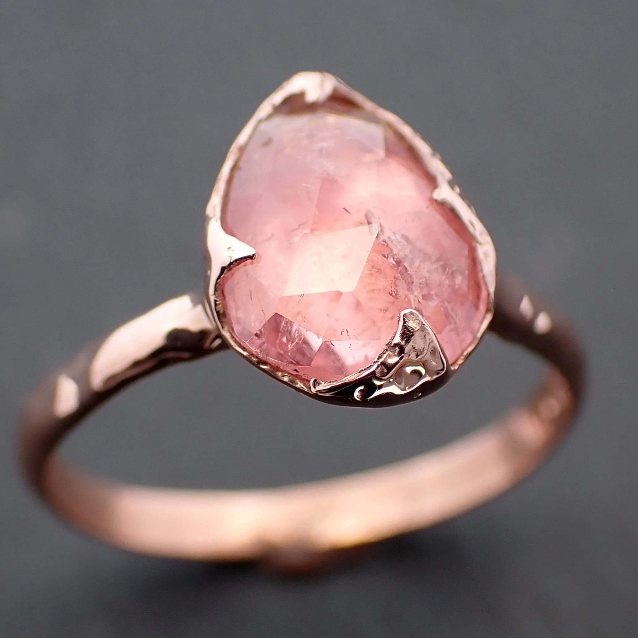 Fancy cut Pink Tourmaline Rose Gold Ring Gemstone Solitaire recycled 14k statement Engagement ring 1486