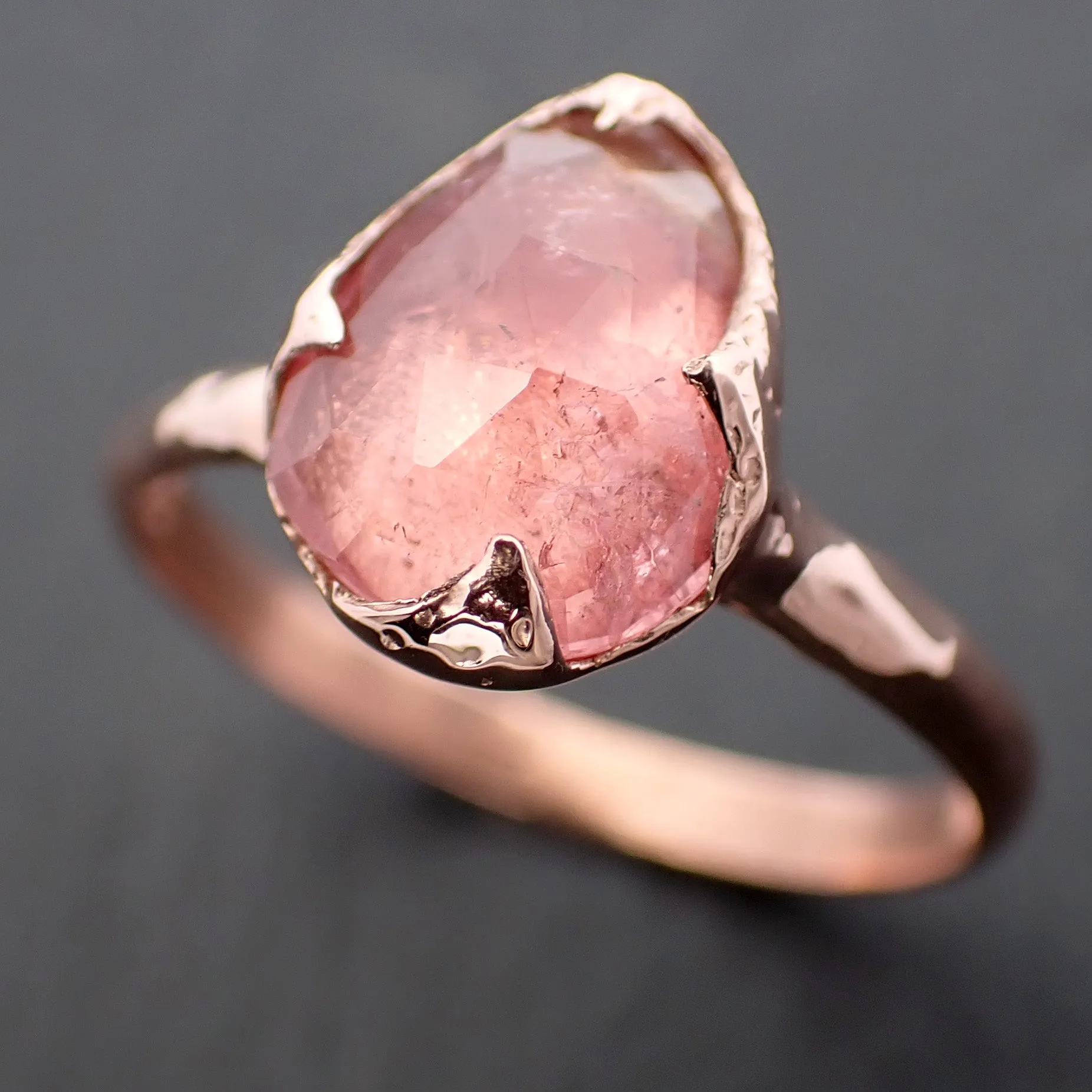 Fancy cut Pink Tourmaline Rose Gold Ring Gemstone Solitaire recycled 14k statement Engagement ring 1486