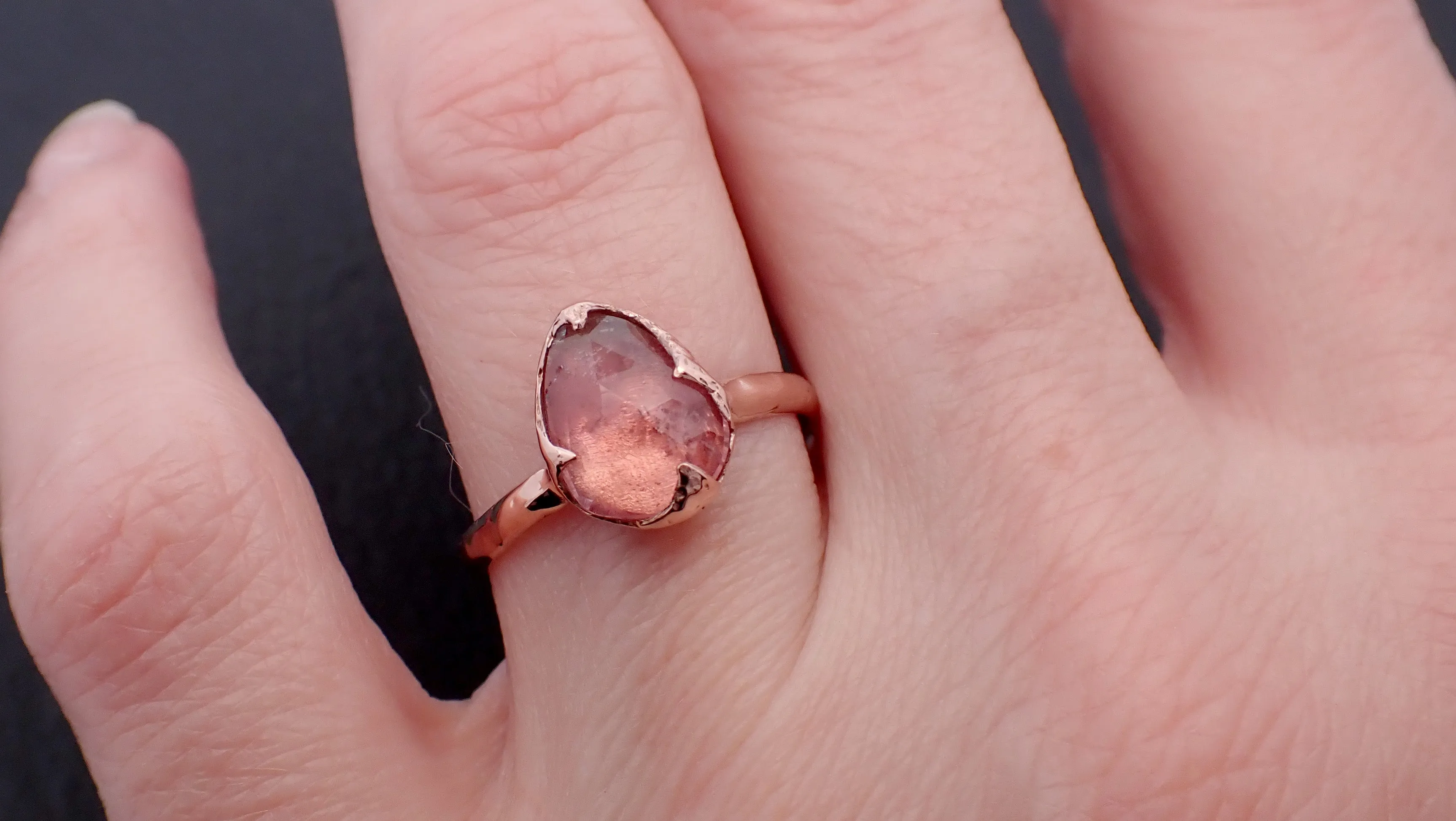 Fancy cut Pink Tourmaline Rose Gold Ring Gemstone Solitaire recycled 14k statement Engagement ring 1486