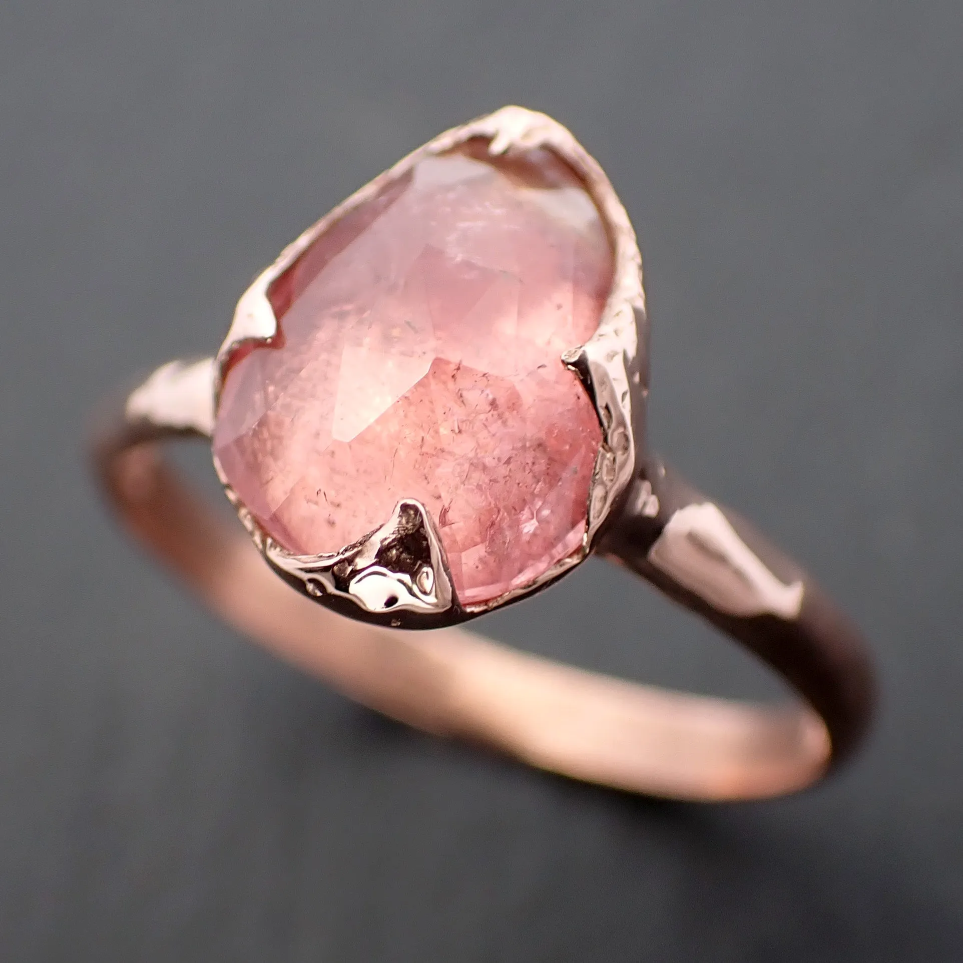 Fancy cut Pink Tourmaline Rose Gold Ring Gemstone Solitaire recycled 14k statement Engagement ring 1486