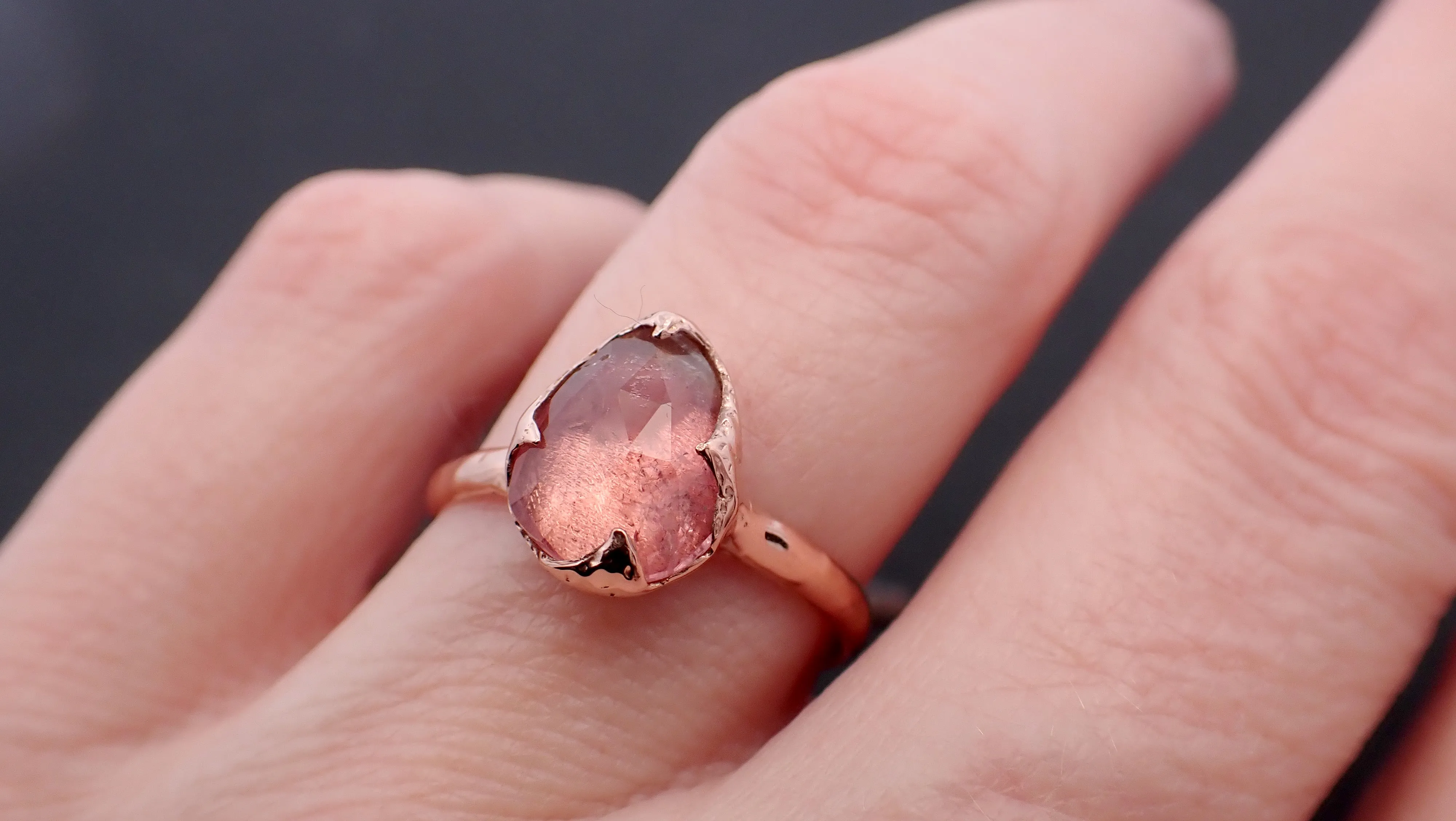 Fancy cut Pink Tourmaline Rose Gold Ring Gemstone Solitaire recycled 14k statement Engagement ring 1486