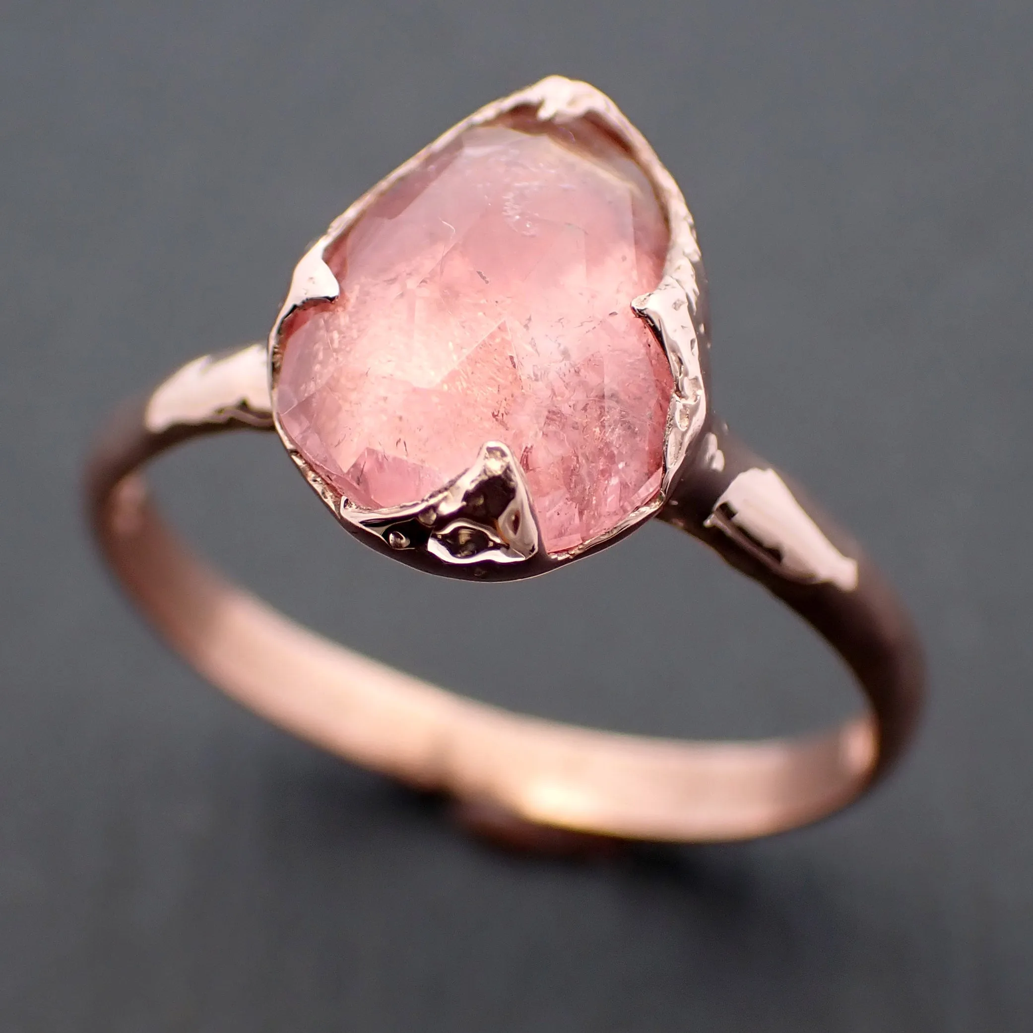 Fancy cut Pink Tourmaline Rose Gold Ring Gemstone Solitaire recycled 14k statement Engagement ring 1486