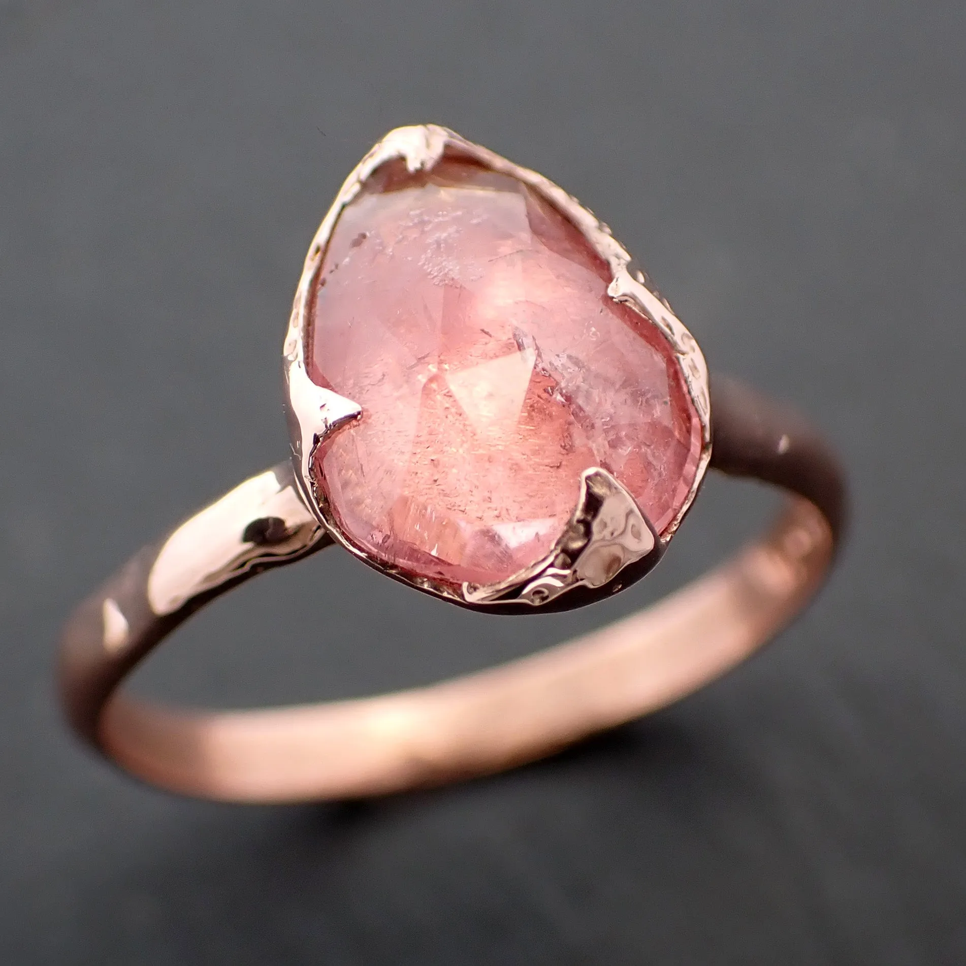 Fancy cut Pink Tourmaline Rose Gold Ring Gemstone Solitaire recycled 14k statement Engagement ring 1486