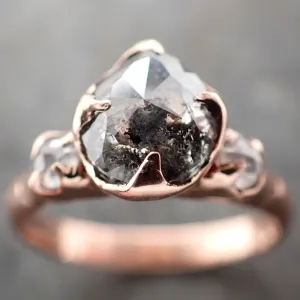 Fancy cut Salt and pepper Diamond Engagement 14k Rose Gold Multi stone Wedding Ring byAngeline 2976