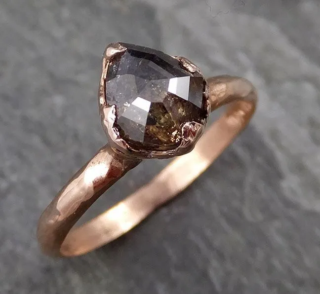 Fancy cut salt and pepper Diamond Engagement 14k Rose Gold Solitaire Wedding Ring byAngeline 1079