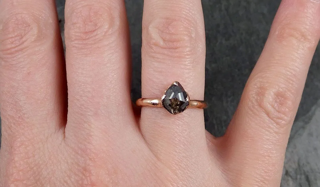 Fancy cut salt and pepper Diamond Engagement 14k Rose Gold Solitaire Wedding Ring byAngeline 1079