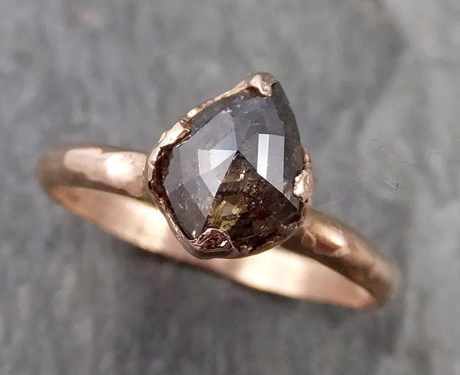 Fancy cut salt and pepper Diamond Engagement 14k Rose Gold Solitaire Wedding Ring byAngeline 1079
