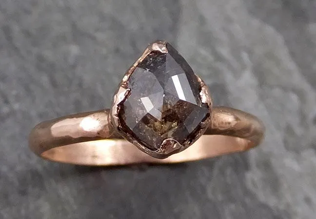 Fancy cut salt and pepper Diamond Engagement 14k Rose Gold Solitaire Wedding Ring byAngeline 1079