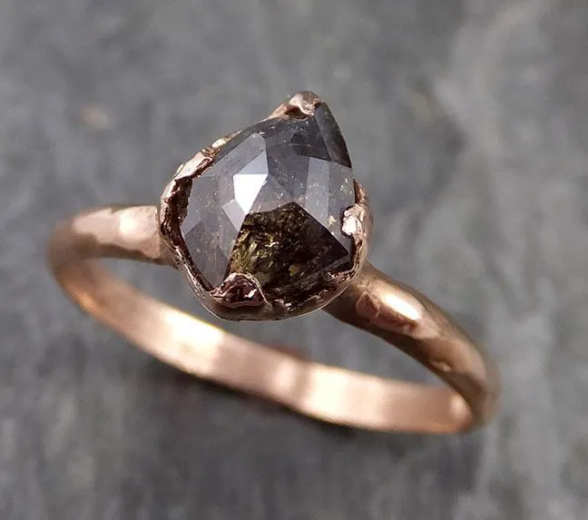 Fancy cut salt and pepper Diamond Engagement 14k Rose Gold Solitaire Wedding Ring byAngeline 1079