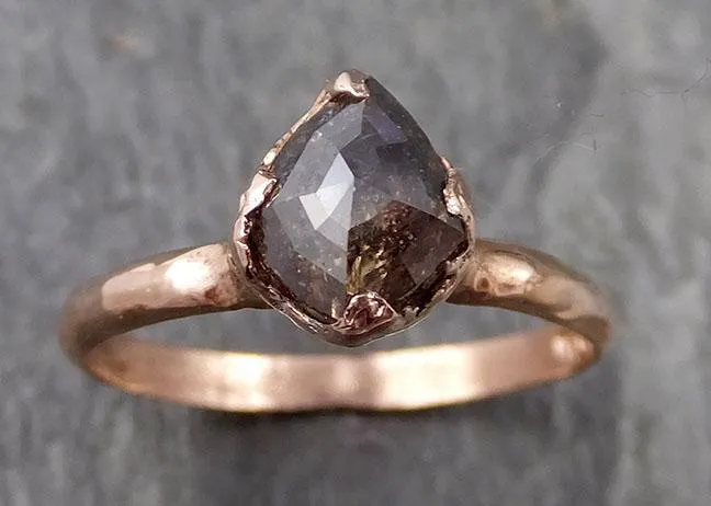 Fancy cut salt and pepper Diamond Engagement 14k Rose Gold Solitaire Wedding Ring byAngeline 1079