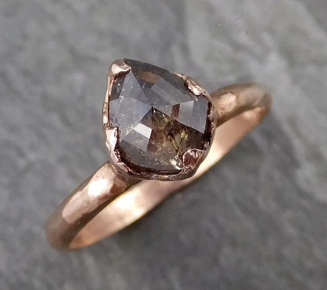 Fancy cut salt and pepper Diamond Engagement 14k Rose Gold Solitaire Wedding Ring byAngeline 1079