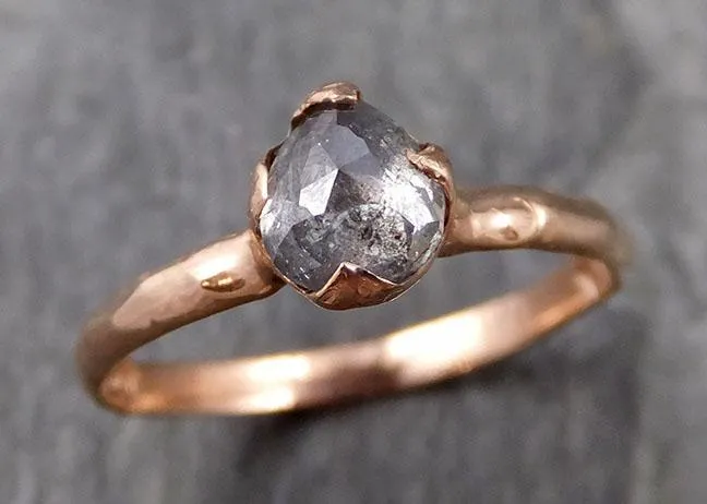 Fancy cut Salt and pepper Solitaire Diamond Engagement 14k Rose Gold Wedding Ring byAngeline 1101