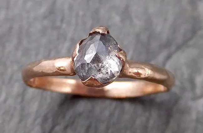 Fancy cut Salt and pepper Solitaire Diamond Engagement 14k Rose Gold Wedding Ring byAngeline 1101