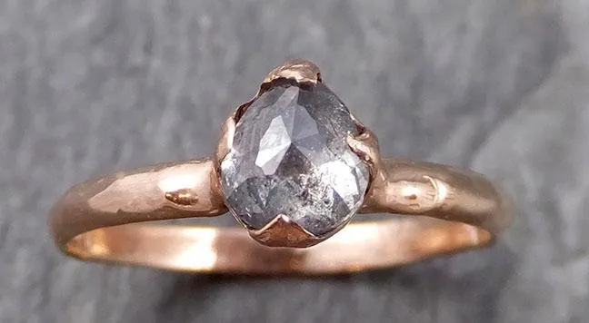 Fancy cut Salt and pepper Solitaire Diamond Engagement 14k Rose Gold Wedding Ring byAngeline 1101