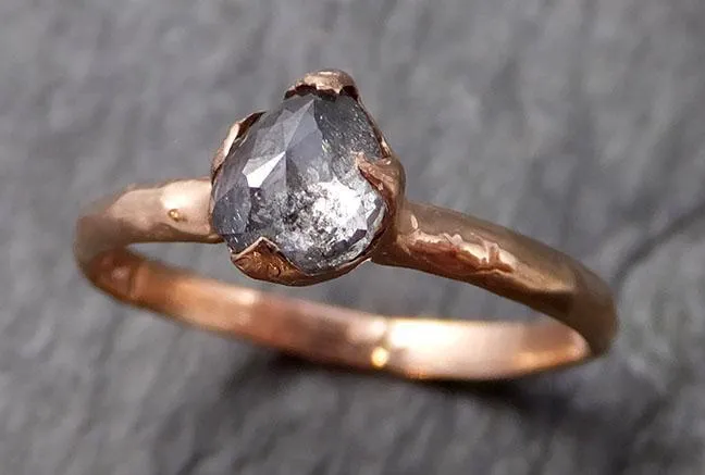 Fancy cut Salt and pepper Solitaire Diamond Engagement 14k Rose Gold Wedding Ring byAngeline 1101