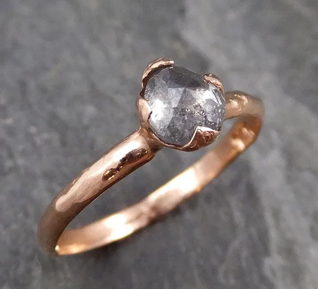 Fancy cut Salt and pepper Solitaire Diamond Engagement 14k Rose Gold Wedding Ring byAngeline 1101