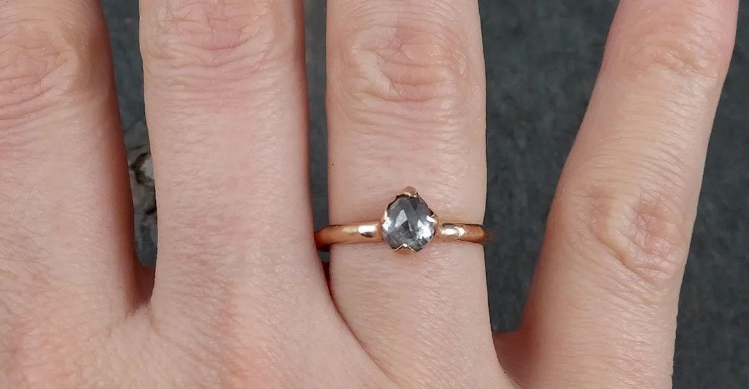 Fancy cut Salt and pepper Solitaire Diamond Engagement 14k Rose Gold Wedding Ring byAngeline 1101
