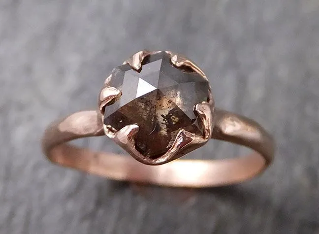 Fancy cut Salt and pepper Solitaire Diamond Engagement 14k Rose Gold Wedding Ring byAngeline 1259