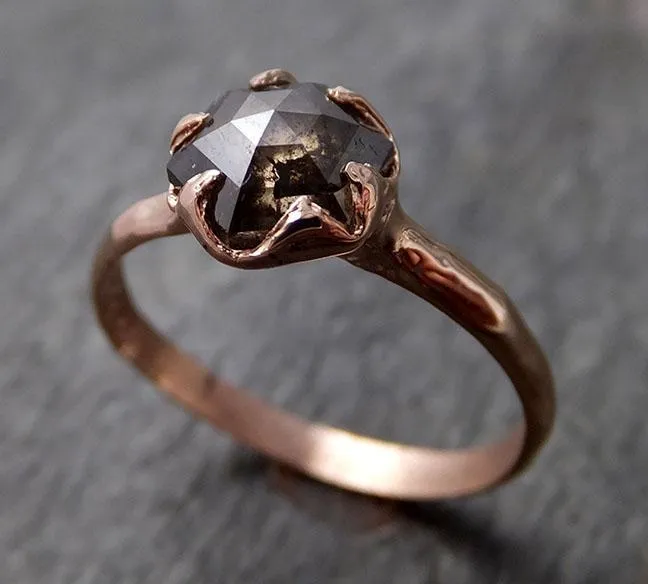 Fancy cut Salt and pepper Solitaire Diamond Engagement 14k Rose Gold Wedding Ring byAngeline 1259