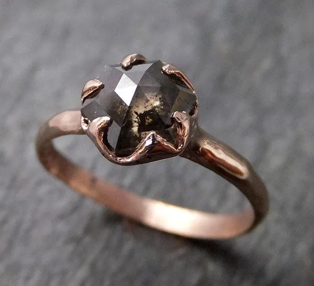 Fancy cut Salt and pepper Solitaire Diamond Engagement 14k Rose Gold Wedding Ring byAngeline 1259