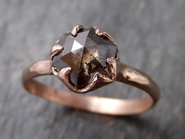 Fancy cut Salt and pepper Solitaire Diamond Engagement 14k Rose Gold Wedding Ring byAngeline 1259