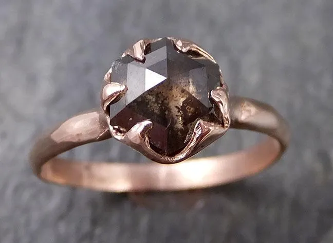 Fancy cut Salt and pepper Solitaire Diamond Engagement 14k Rose Gold Wedding Ring byAngeline 1259