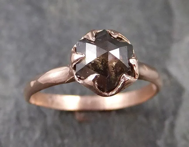 Fancy cut Salt and pepper Solitaire Diamond Engagement 14k Rose Gold Wedding Ring byAngeline 1259