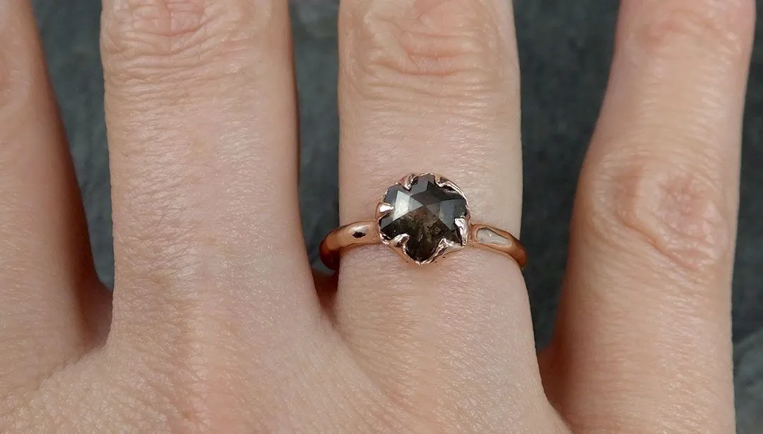 Fancy cut Salt and pepper Solitaire Diamond Engagement 14k Rose Gold Wedding Ring byAngeline 1259