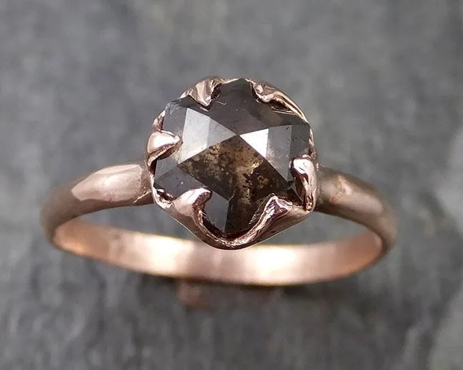 Fancy cut Salt and pepper Solitaire Diamond Engagement 14k Rose Gold Wedding Ring byAngeline 1259
