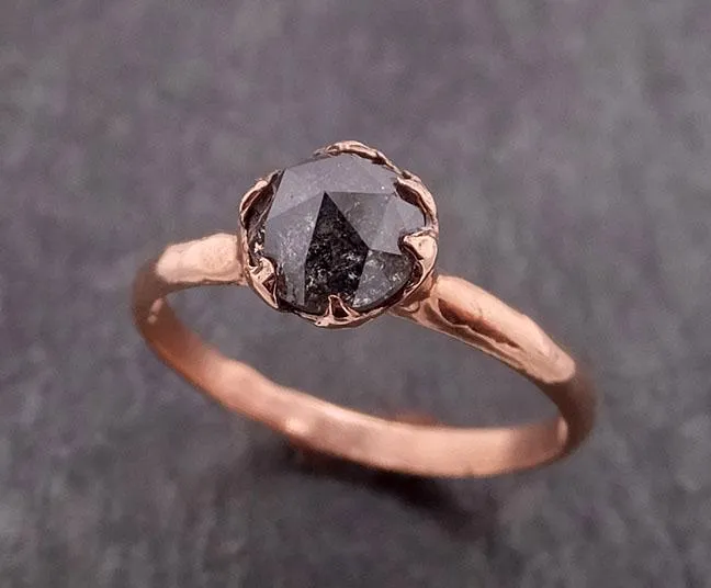 Fancy cut Salt and pepper Solitaire Diamond Engagement 14k Rose Gold Wedding Ring byAngeline 1853