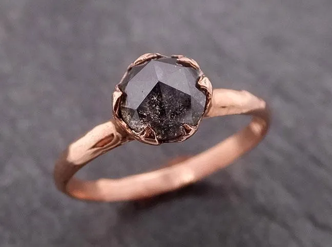 Fancy cut Salt and pepper Solitaire Diamond Engagement 14k Rose Gold Wedding Ring byAngeline 1853