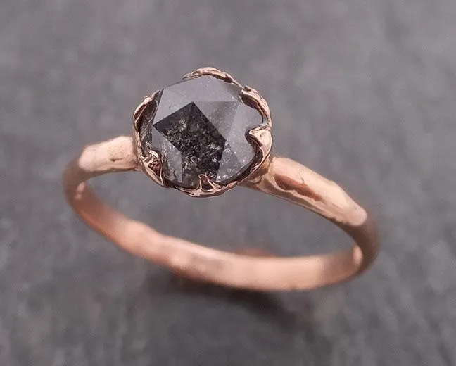 Fancy cut Salt and pepper Solitaire Diamond Engagement 14k Rose Gold Wedding Ring byAngeline 1853