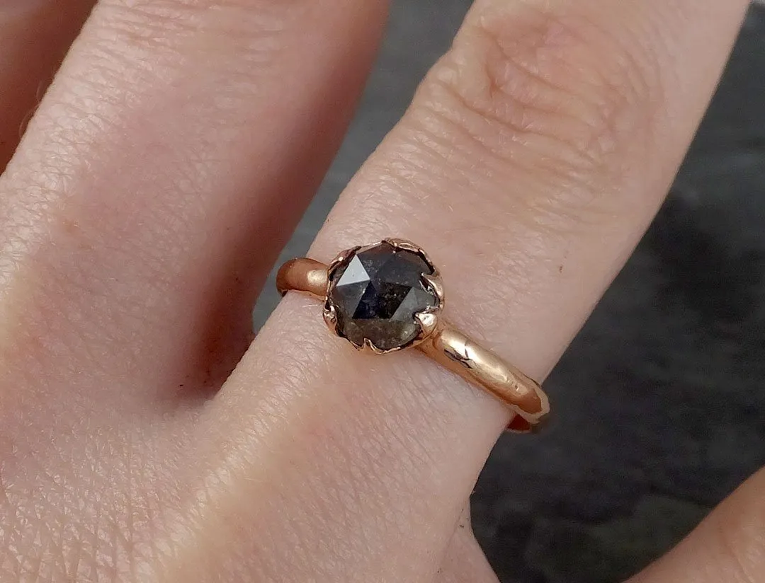 Fancy cut Salt and pepper Solitaire Diamond Engagement 14k Rose Gold Wedding Ring byAngeline 1853