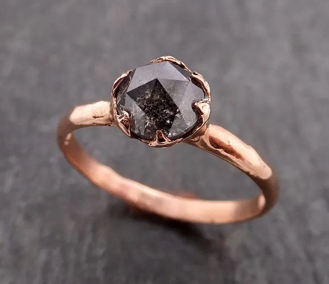 Fancy cut Salt and pepper Solitaire Diamond Engagement 14k Rose Gold Wedding Ring byAngeline 1853