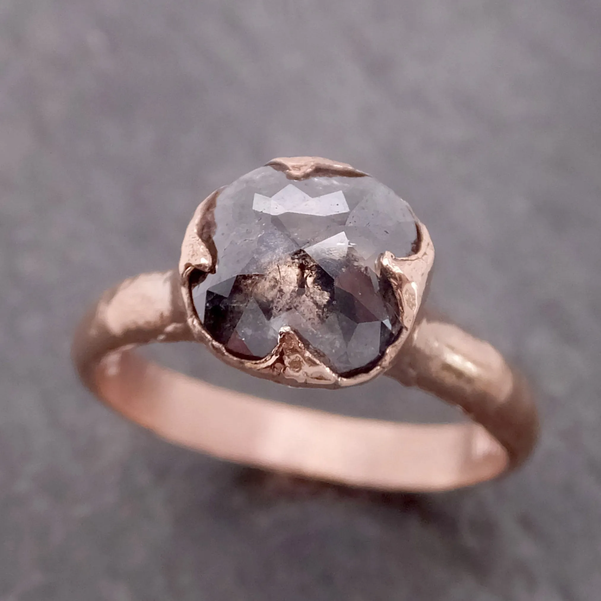 Fancy cut Salt and pepper Solitaire Diamond Engagement 14k Rose Gold Wedding Ring byAngeline 2145