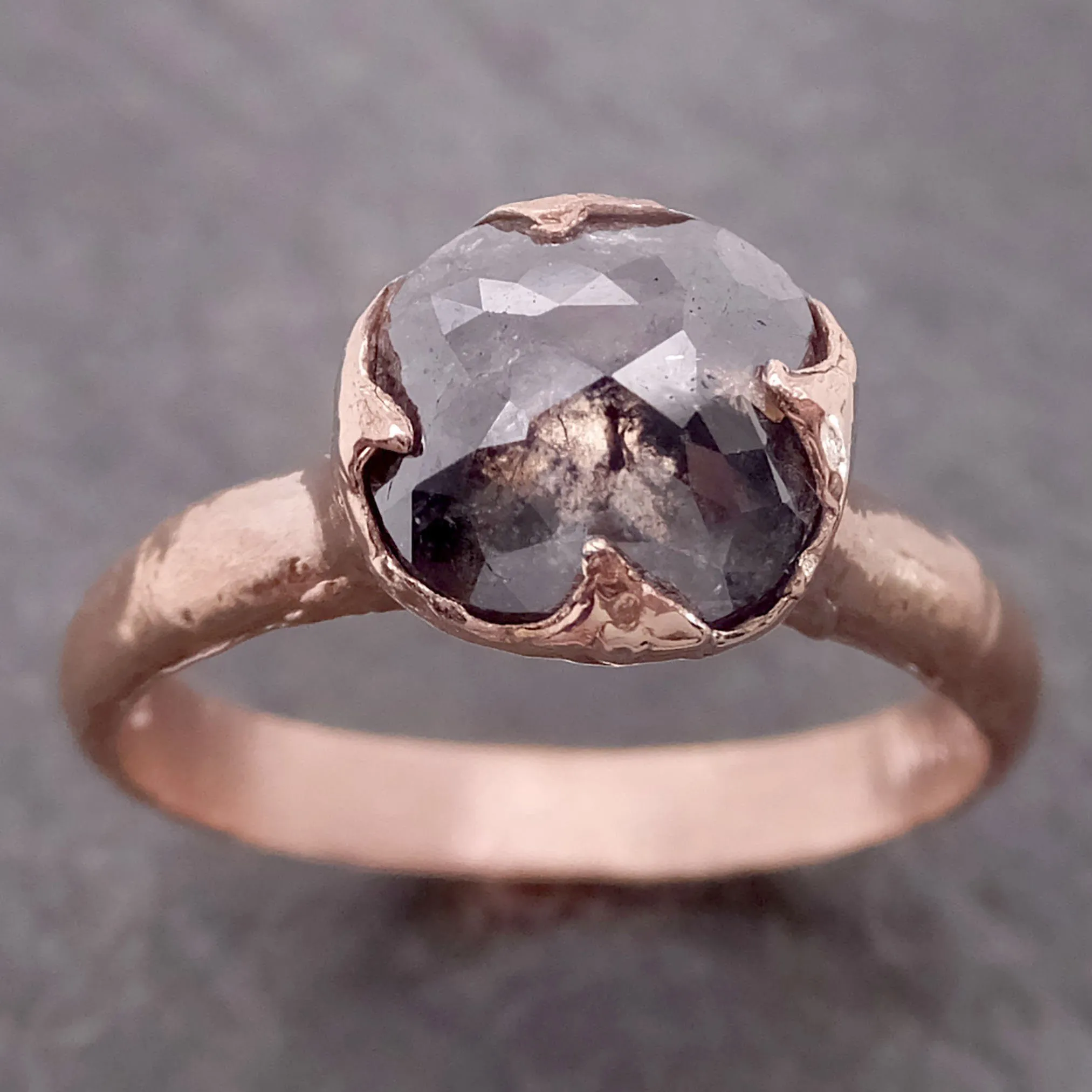 Fancy cut Salt and pepper Solitaire Diamond Engagement 14k Rose Gold Wedding Ring byAngeline 2145