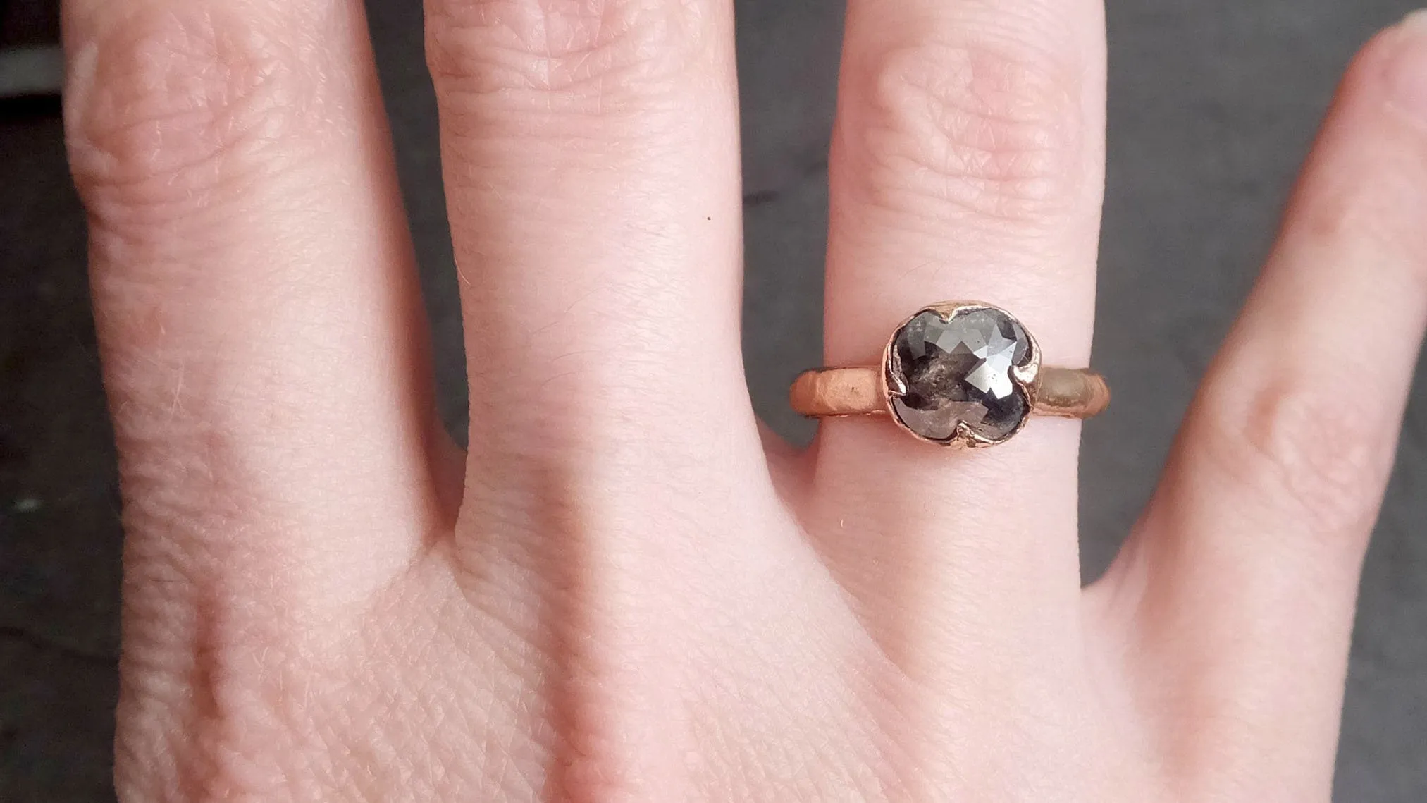 Fancy cut Salt and pepper Solitaire Diamond Engagement 14k Rose Gold Wedding Ring byAngeline 2145