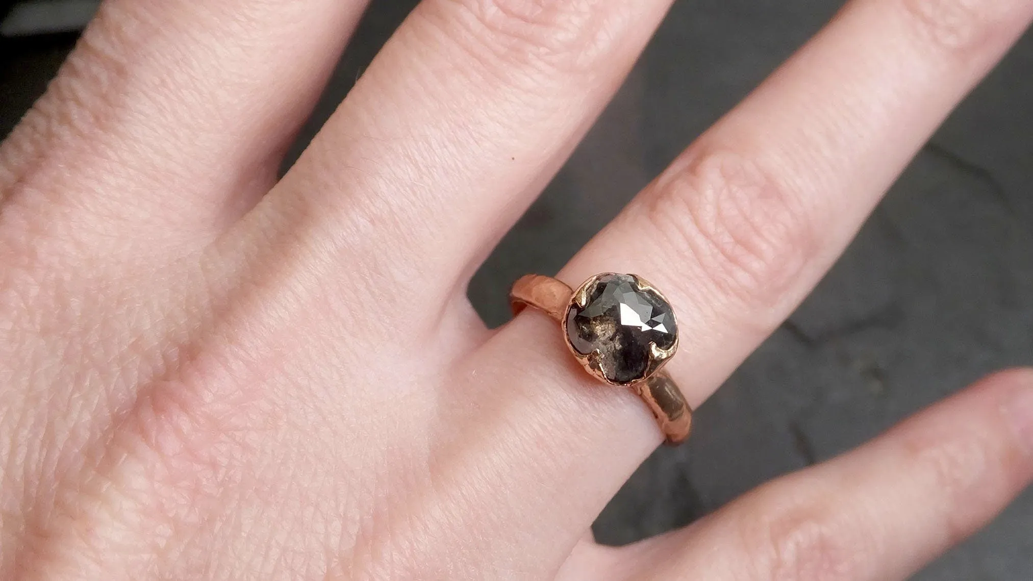 Fancy cut Salt and pepper Solitaire Diamond Engagement 14k Rose Gold Wedding Ring byAngeline 2145