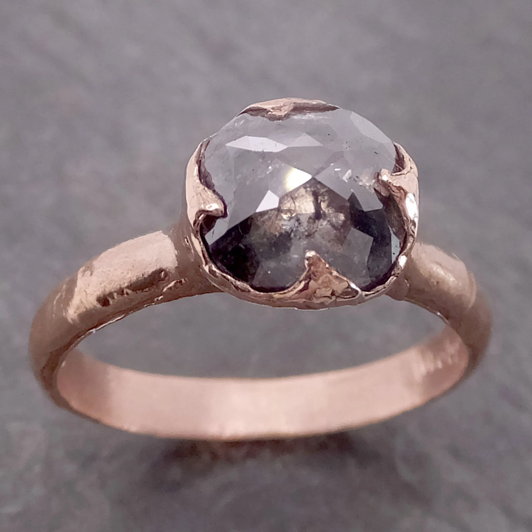 Fancy cut Salt and pepper Solitaire Diamond Engagement 14k Rose Gold Wedding Ring byAngeline 2145