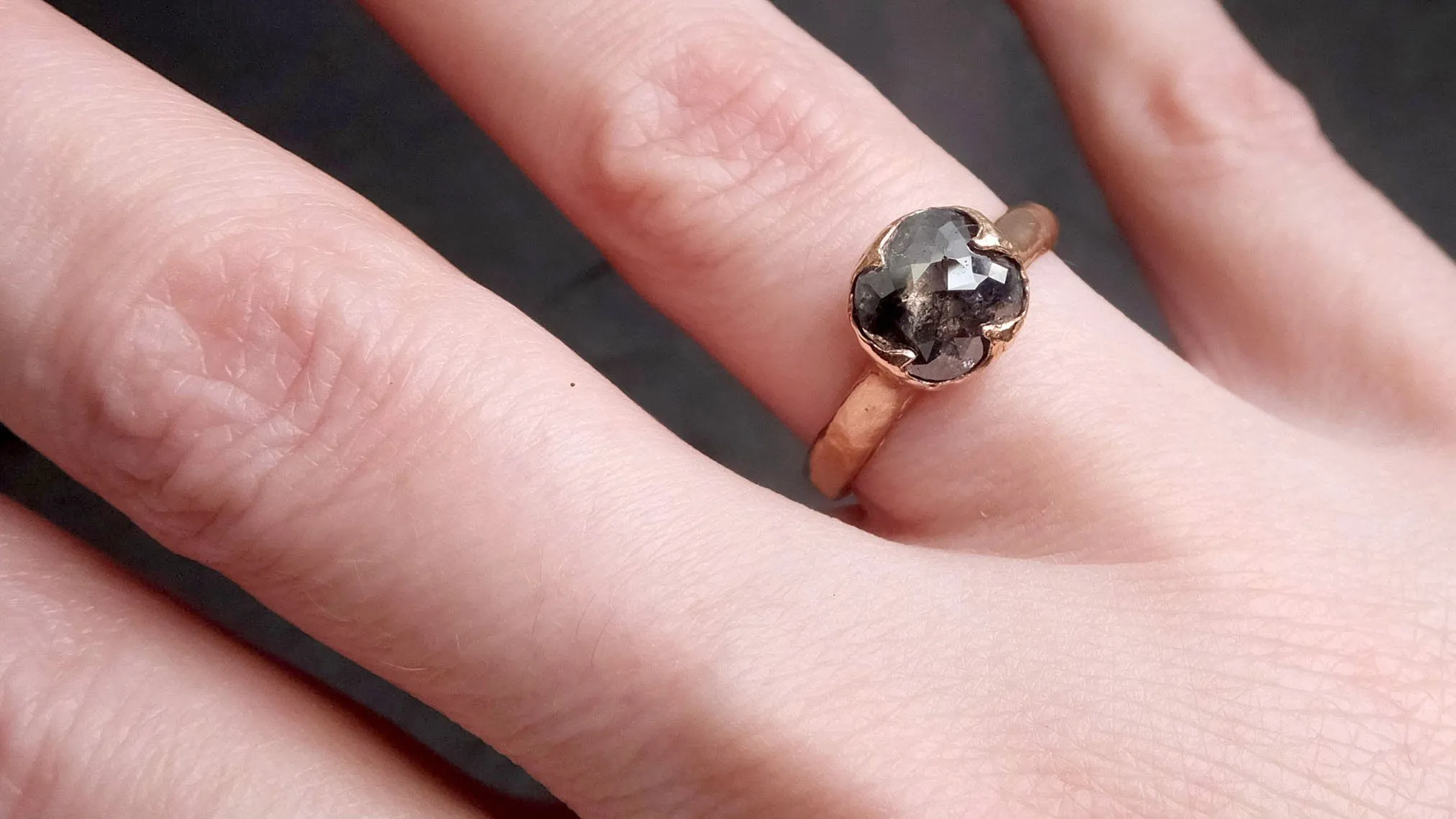Fancy cut Salt and pepper Solitaire Diamond Engagement 14k Rose Gold Wedding Ring byAngeline 2145
