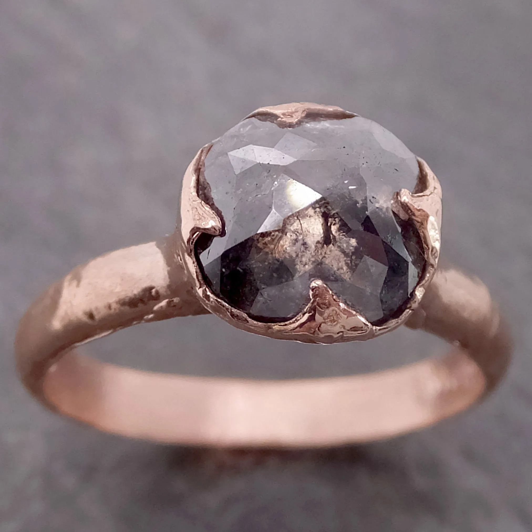 Fancy cut Salt and pepper Solitaire Diamond Engagement 14k Rose Gold Wedding Ring byAngeline 2145