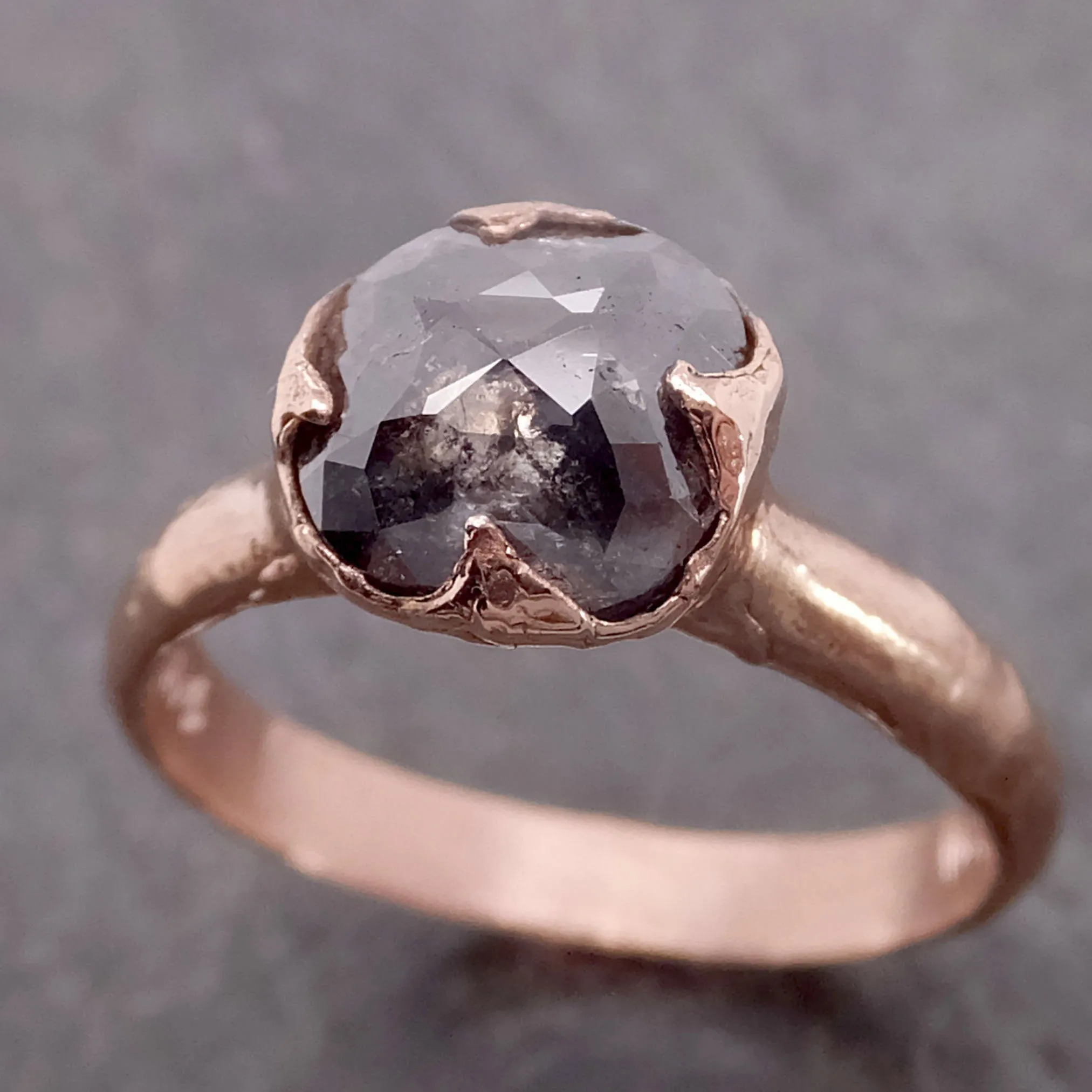 Fancy cut Salt and pepper Solitaire Diamond Engagement 14k Rose Gold Wedding Ring byAngeline 2145