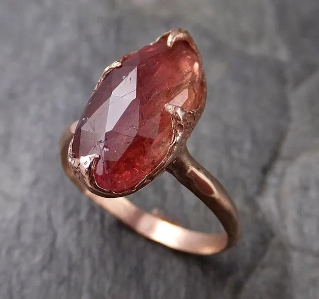 Fancy cut watermelon Tourmaline Rose Gold Ring Gemstone Solitaire recycled 14k statement cocktail statement 1315