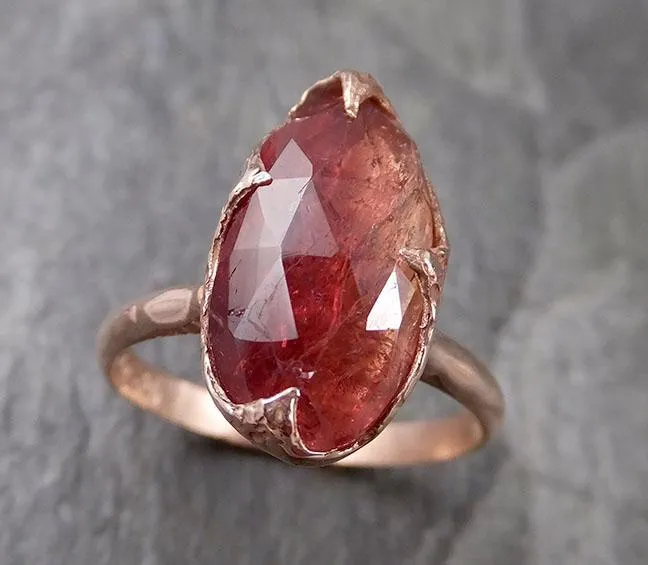 Fancy cut watermelon Tourmaline Rose Gold Ring Gemstone Solitaire recycled 14k statement cocktail statement 1315