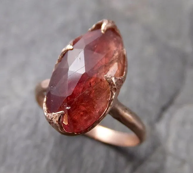 Fancy cut watermelon Tourmaline Rose Gold Ring Gemstone Solitaire recycled 14k statement cocktail statement 1315