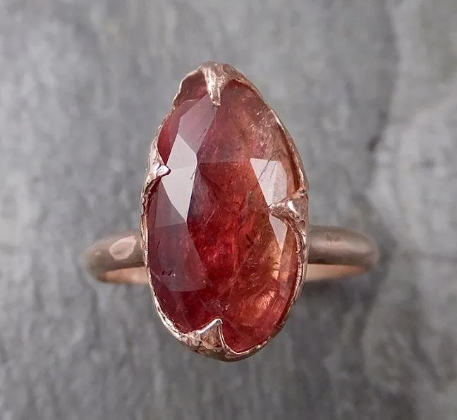 Fancy cut watermelon Tourmaline Rose Gold Ring Gemstone Solitaire recycled 14k statement cocktail statement 1315